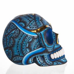Hand Made Resin Skull, Hand Painted, Tribal Skull Art, Homeware, Blue - thumbnail 3