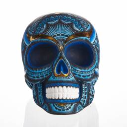 Hand Made Resin Skull, Hand Painted, Tribal Skull Art, Homeware, Blue - thumbnail 2