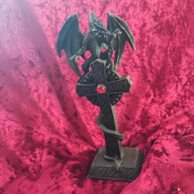 Celtic Cross Figurine - Fantasy Gothic Coiled Dragon Mythical Creature Home Decor Ornament Bedroom Decoration Mantle Piece - image 1