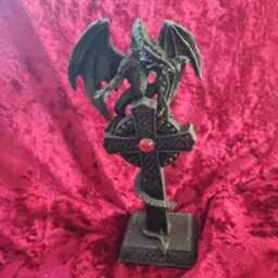 Celtic Cross Figurine - Fantasy Gothic Coiled Dragon Mythical Creature Home Decor Ornament Bedroom Decoration Mantle Piece - thumbnail 4
