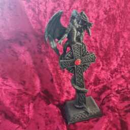 Celtic Cross Figurine - Fantasy Gothic Coiled Dragon Mythical Creature Home Decor Ornament Bedroom Decoration Mantle Piece - thumbnail 2