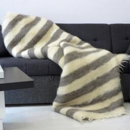 Handmade Wool Blanket, Striped Woven Throw, Queen Coverlet - thumbnail 3