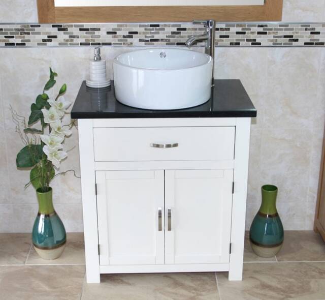 Bathroom Vanity Unit White Painted Cabinet Wash Stand Black Quartz & Ceramic Basin 502Pbqcbc - image 1