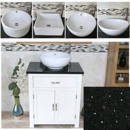 Bathroom Vanity Unit White Painted Cabinet Wash Stand Black Quartz & Ceramic Basin 502Pbqcbc - thumbnail 2