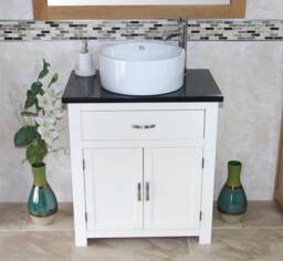 Bathroom Vanity Unit White Painted Cabinet Wash Stand Black Quartz & Ceramic Basin 502Pbqcbc