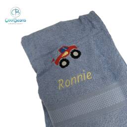 Monster Truck Towel - Personalised Face Cloth/Hand Bath = Embroidered With Truck & Text - thumbnail 2