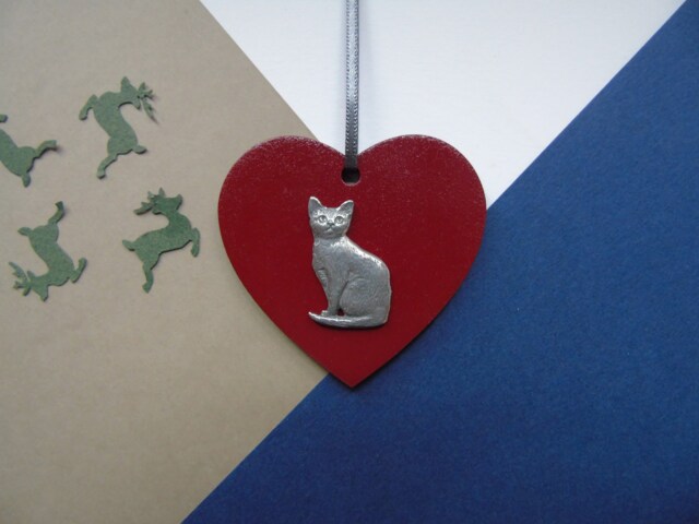 Cat Wooden Heart Decoration - Christmas Lover Gift Ornament Lady Home Decor - image 1