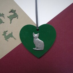 Cat Wooden Heart Decoration - Christmas Lover Gift Ornament Lady Home Decor - thumbnail 2