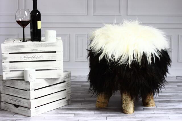 On Sale Icelandic Sheepskin Stool - Pouf Chair Wooden Stool Rustic Dressing Table Chair Black - image 1