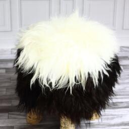 On Sale Icelandic Sheepskin Stool - Pouf Chair Wooden Stool Rustic Dressing Table Chair Black - thumbnail 2