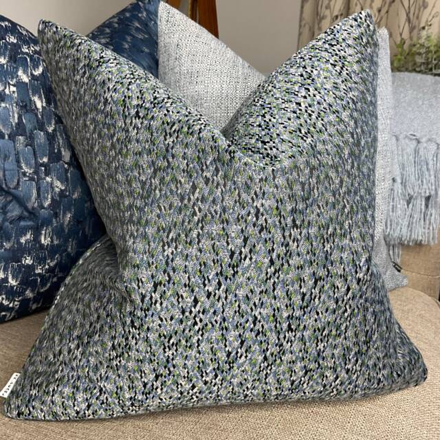 Handmade Decorative Cushion Cover Scion Furnishing Fabric, Navy Blue Green Double Sided Designer Fabric - image 1