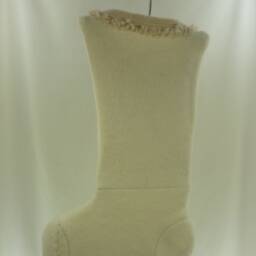 Christmas Stocking Boiled Wool Cable Knit Felt Cream Off White Fringe Buttons Repurposed Sigrid Olsen Sweater Ooak Recycled Upcycled 926 - thumbnail 3