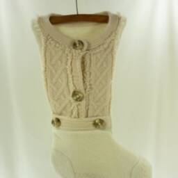 Christmas Stocking Boiled Wool Cable Knit Felt Cream Off White Fringe Buttons Repurposed Sigrid Olsen Sweater Ooak Recycled Upcycled 926 - thumbnail 2