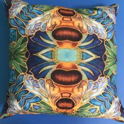 Bee Cushion in Blue Green & Gold - Cute Honey Settee Throw Pillow in -Bumble Decorative Statement Sofa - thumbnail 1