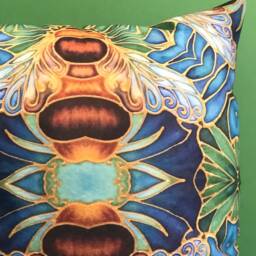 Bee Cushion in Blue Green & Gold - Cute Honey Settee Throw Pillow in -Bumble Decorative Statement Sofa - thumbnail 2