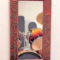 Rectangle Dark Red Gold Art Nouveau Arts & Crafts Boudoir Burlesque Steampunk Wall Mirror 78 cm Long Hand Made - thumbnail 2