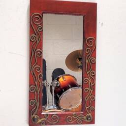 Rectangle Dark Red Gold Art Nouveau Arts & Crafts Boudoir Burlesque Steampunk Wall Mirror 78 cm Long Hand Made - thumbnail 3