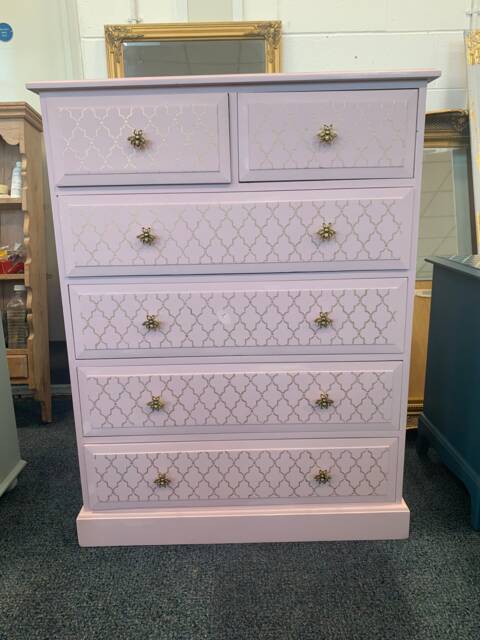 Chest Of Drawers Painted Bespoke Moroccan Geometric Bee Elephant Handles - image 1