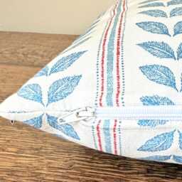 1715. Emmy Denim Blue Leaves Stripes, Handmade 100% Cotton Cushion Cover, Various Sizes - thumbnail 3