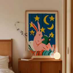 Reading Bunny Poster, Nursery Animal Print, Children's Wall Art - thumbnail 2