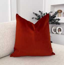Velvet Rust Red Cushion Cover Brick Throw Pillow - All Sizes - thumbnail 1