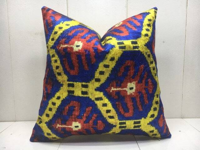 Silk Ikat Pillow Cover - 16x16 Handwoven Accent Cushion - image 1