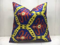 Silk Ikat Pillow Cover - 16x16 Handwoven Accent Cushion - thumbnail 1