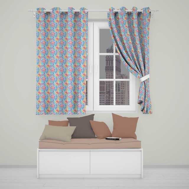 Vibrant Rainbow Floral Abstract Pattern With Bold Multicolour Petals Readymade Eyelet Ring Top Thermal 100% Blackout Curtains - image 1