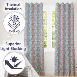 Vibrant Rainbow Floral Abstract Pattern With Bold Multicolour Petals Readymade Eyelet Ring Top Thermal 100% Blackout Curtains - thumbnail 3