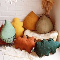 Embroidered Leaf Cushion, Forest Green Mustard Terracotta Fall Pillow - thumbnail 4