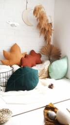 Embroidered Leaf Cushion, Forest Green Mustard Terracotta Fall Pillow