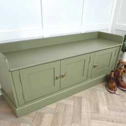Solid Wood Storage Bench, 5Ft, 3 Door Hall Shoe Custom Painted Furniture - thumbnail 3