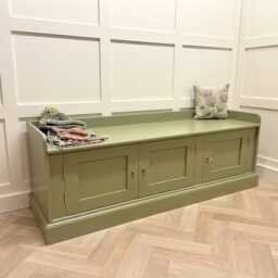 Solid Wood Storage Bench, 5Ft, 3 Door Hall Shoe Custom Painted Furniture - thumbnail 2