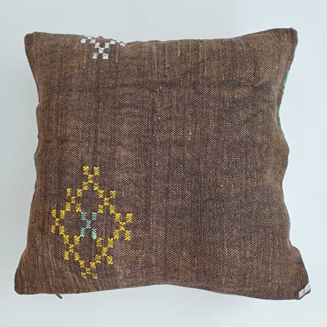 Moroccan Cactus Silk Cushion Cover, Handmade Charcoal Brown Sabra Throw Pillow, Scatter 20''x20''/50x50 cm - image 1