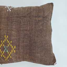 Moroccan Cactus Silk Cushion Cover, Handmade Charcoal Brown Sabra Throw Pillow, Scatter 20''x20''/50x50 cm - thumbnail 2