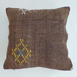Moroccan Cactus Silk Cushion Cover, Handmade Charcoal Brown Sabra Throw Pillow, Scatter 20''x20''/50x50 cm - thumbnail 1