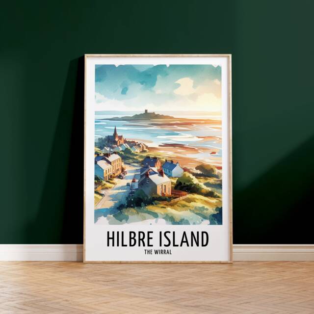 Hilbre Island Travel Print - Watercolour Poster Design - Wall Artwork The Wirral UK Gifts Home Decor Art Gift Picture - image 1