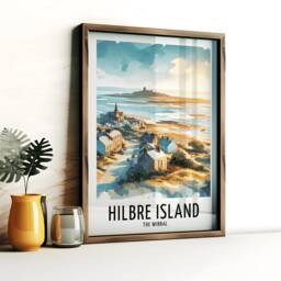 Hilbre Island Travel Print - Watercolour Poster Design - Wall Artwork The Wirral UK Gifts Home Decor Art Gift Picture - thumbnail 2