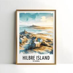 Hilbre Island Travel Print - Watercolour Poster Design - Wall Artwork The Wirral UK Gifts Home Decor Art Gift Picture - thumbnail 3