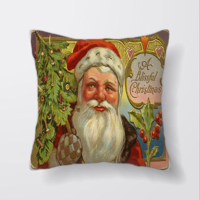 Vintage Santa Claus St Nick Christmas - Cushion Cover Case Or Stuffed With Insert