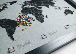 World Map Canvas, Linen Anniversary Gift, Pushpin Map, Wall Art, Wedding Cotton Anniversary, Gift For Husband, Wife - thumbnail 1
