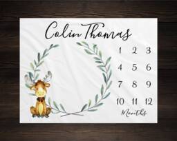 Forest Baby Milestone Blanket Month Growth Tracker Fleece Shower Newborn Forrest Animals Moose - thumbnail 1