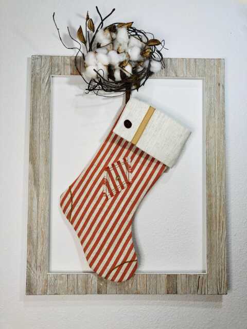 Vintage-Inspired Christmas Stocking, Rustic Red Striped Ticking, Natural Cotton - image 1