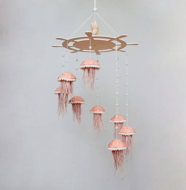 Baby Mobile Personalized With Jellyfish - Mobile Baby For Girl Nursery Ocean Crib Sea Hanging Nautical - image 1