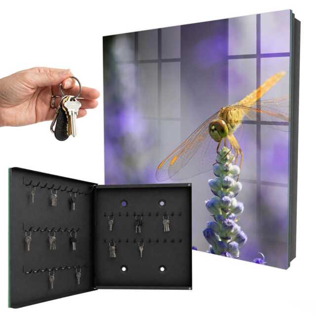 Dragonfly On A Flower Wall Mounted Key Cabinet, Purple Box For Home, Photographic Nature, Nature Lovers - image 1