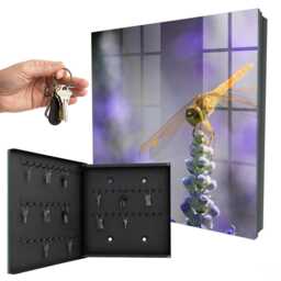 Dragonfly On A Flower Wall Mounted Key Cabinet, Purple Box For Home, Photographic Nature, Nature Lovers - thumbnail 1