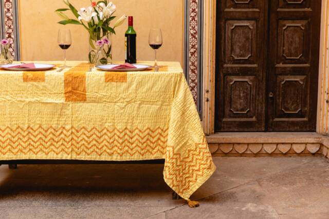 Handmade Yellow Cotton Picnic Blanket Boho Kantha Stitched Tassels - image 1