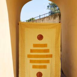Handmade Yellow Cotton Picnic Blanket Boho Kantha Stitched Tassels - thumbnail 2