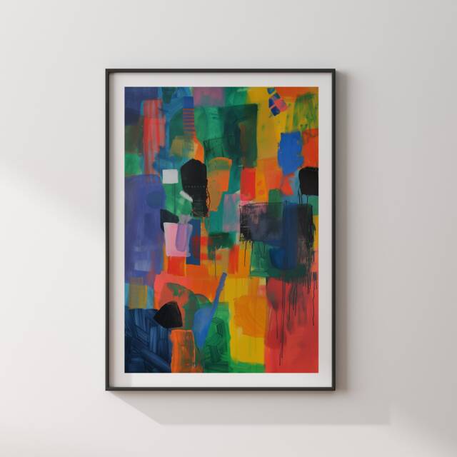Chromatic Cascade Abstract Painting Wall Art Print - Brazilian