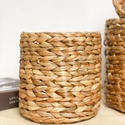 Handmade Water Hyacinth Woven Basket - Round Flower Cover Pot - thumbnail 3